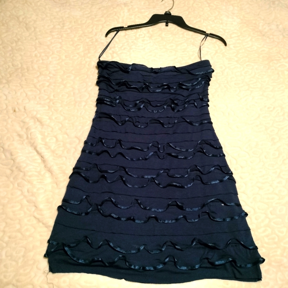 Express Navy blue ruffled formal cocktail dress strapless size  small
